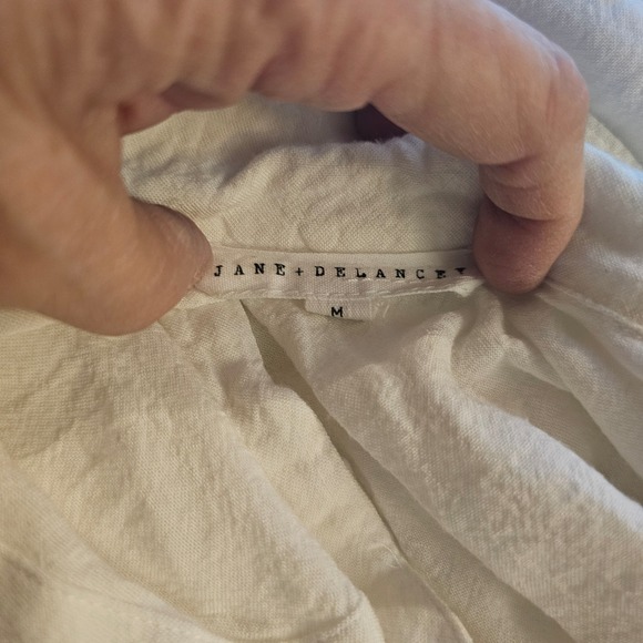 Jane + Delancey White Button Down Short Sleeve Rayon Gauze Top Blouse Medium - Picture 3 of 5